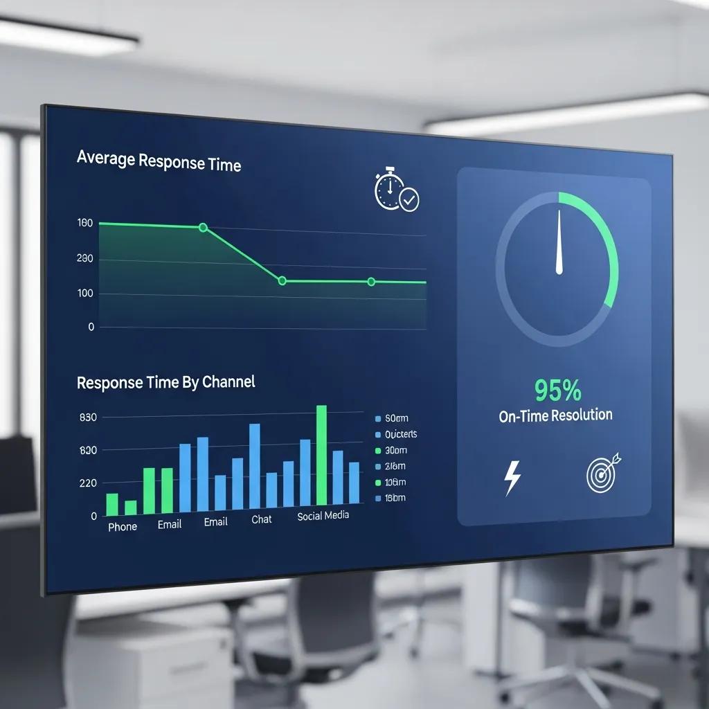 Digital dashboard showcasing metrics for AI agents improving customer service response times